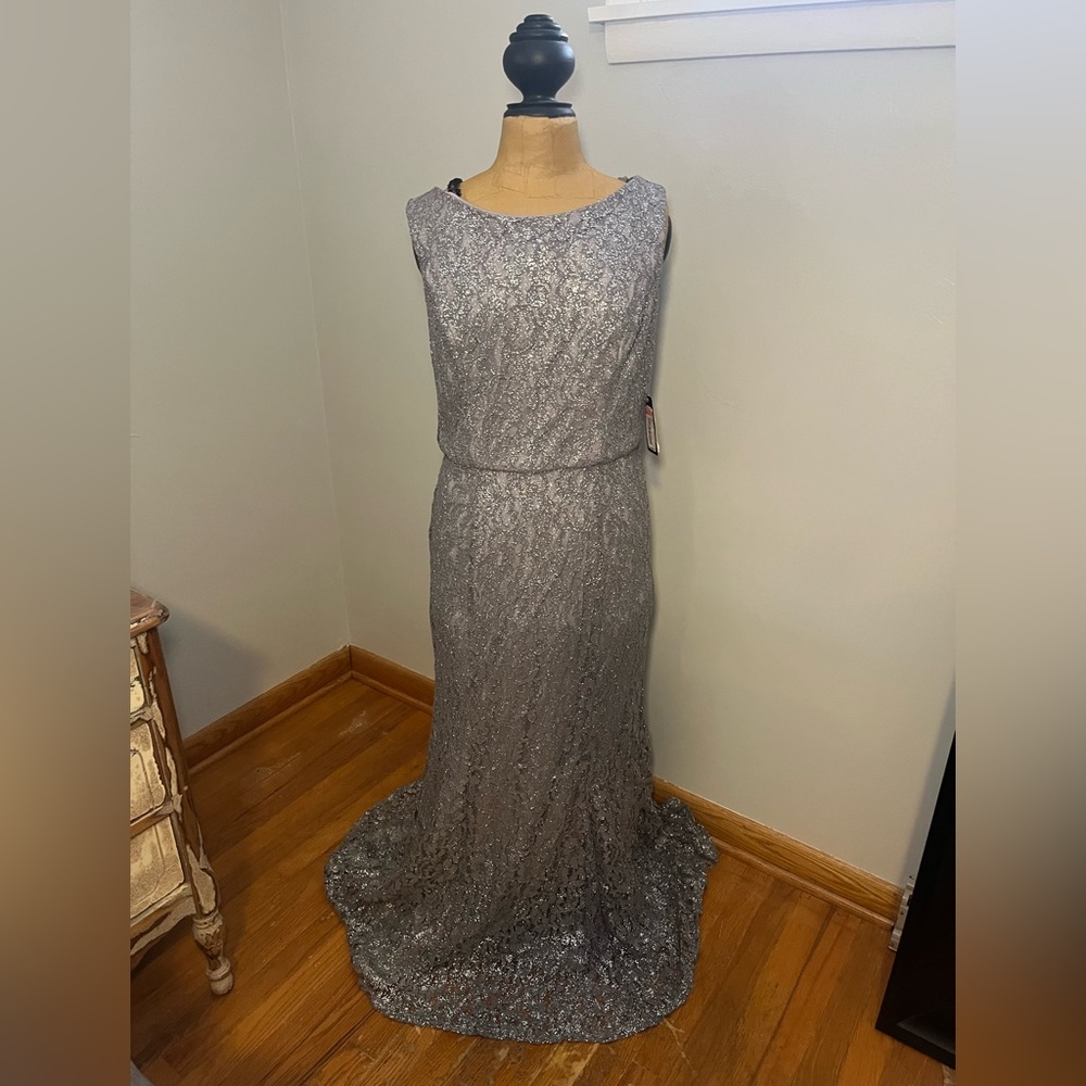 NEW WITH TAGS Silver Lace Evening Gown Size 12